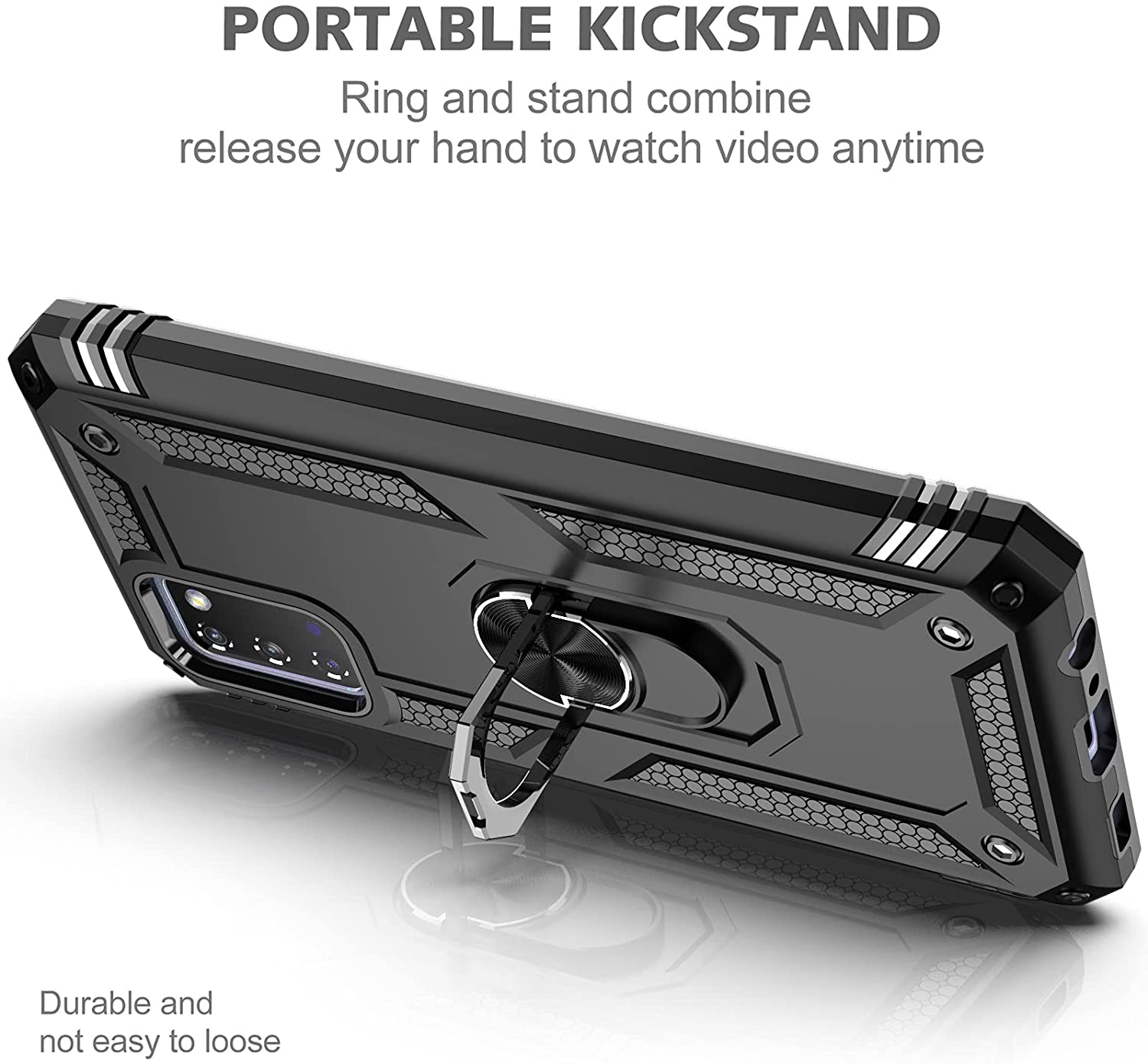 Protectores para celular  para Samsung  A03s Funda reforzada con anillo v2 Negro